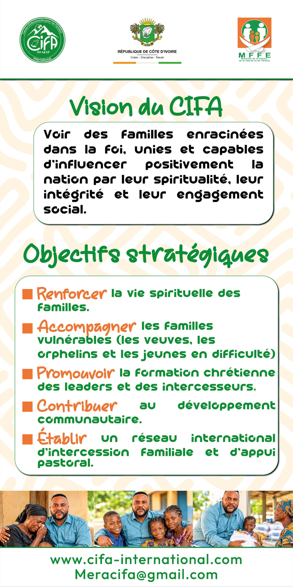 Affiche officielle présentant la vision du CIFA et ses objectifs stratégiques
