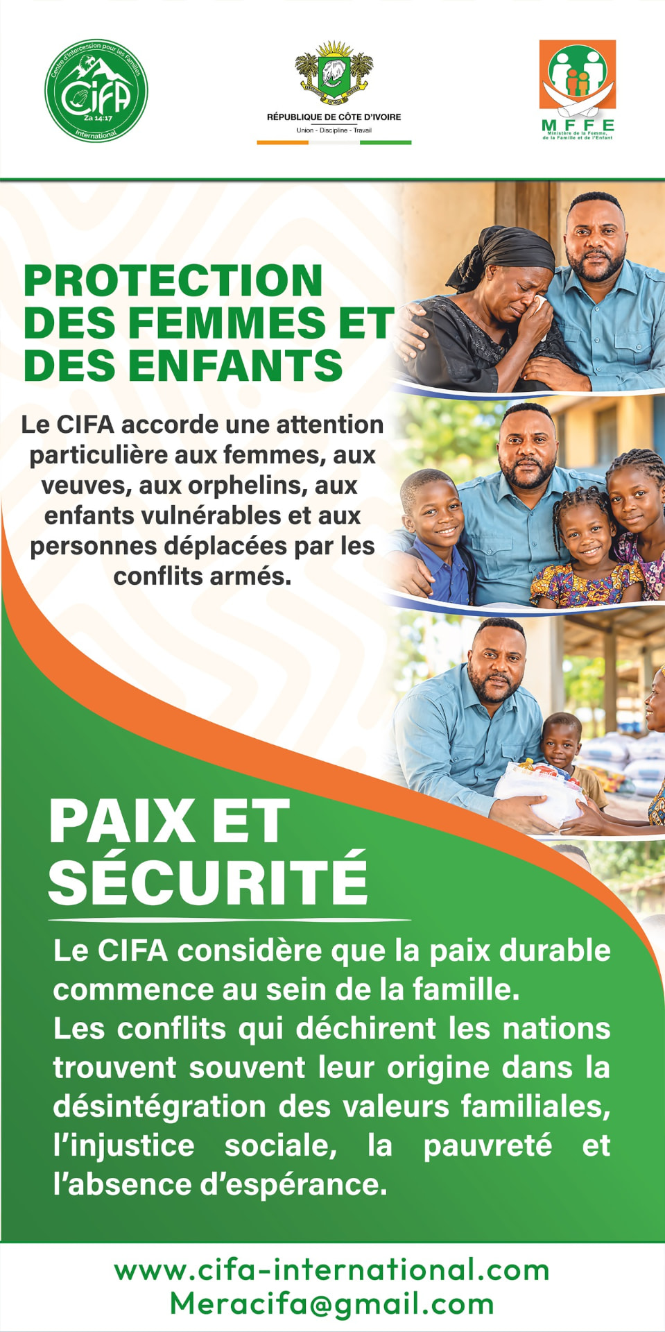 Affiche officielle CIFA Côte d'Ivoire sur la protection des femmes et des enfants et la paix et la sécurité