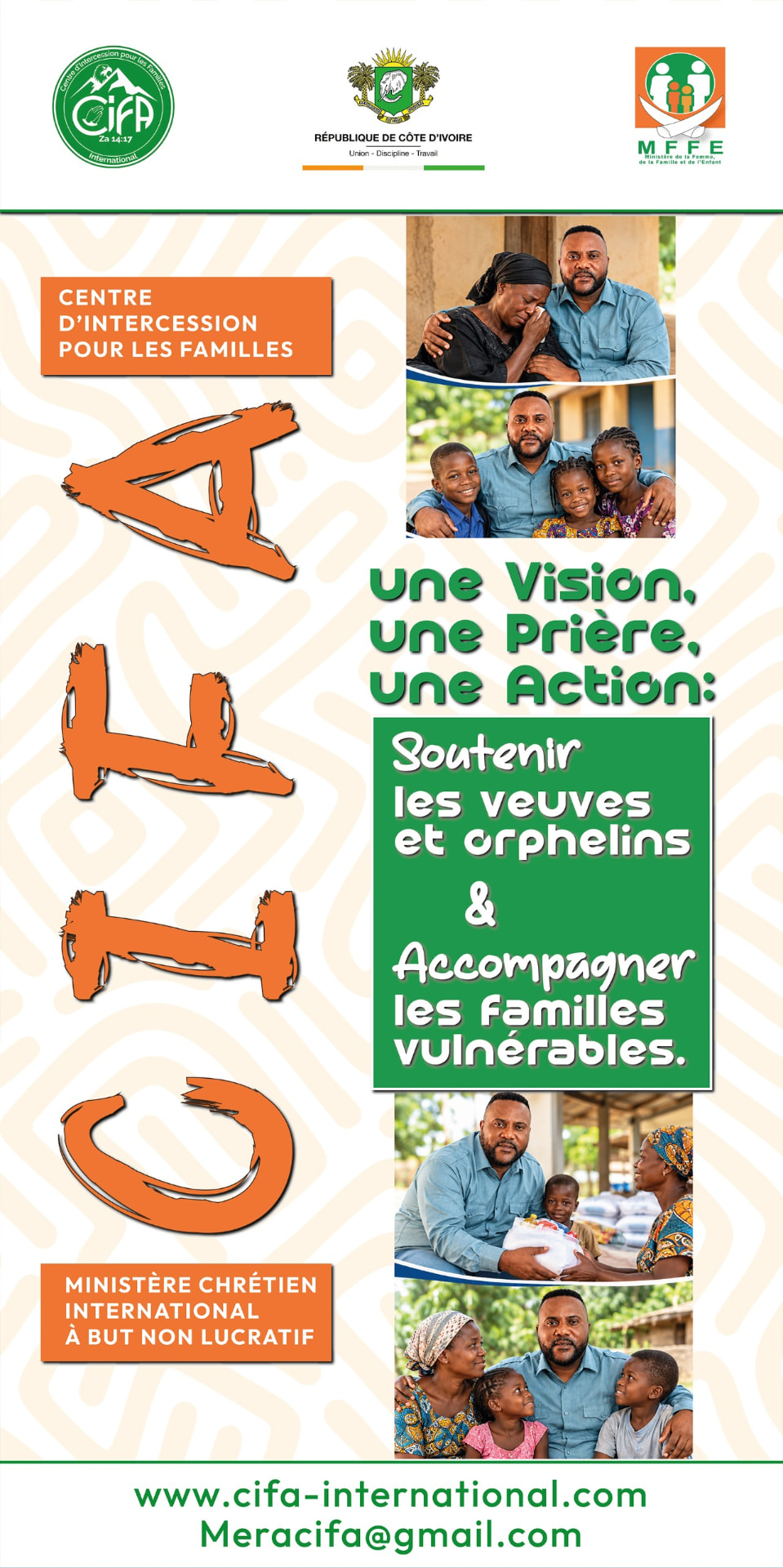 Affiche officielle CIFA Côte d'Ivoire : une vision, une prière, une action — soutenir les veuves et orphelins